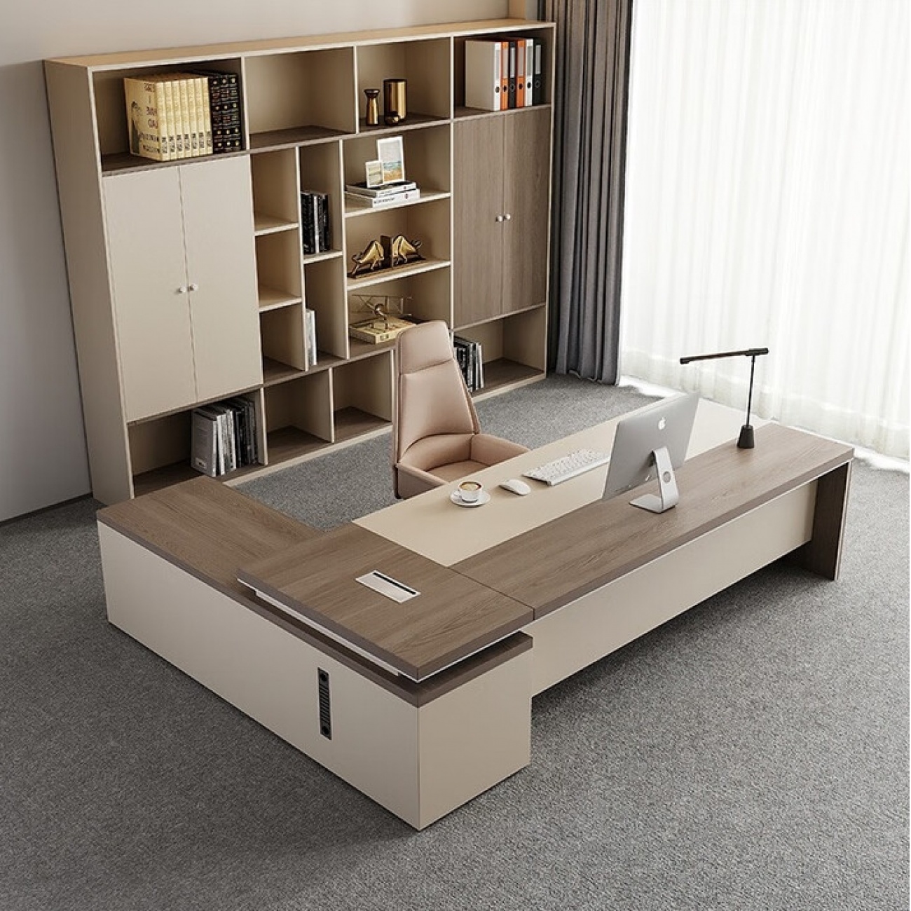 舒炫（SHUXUAN） 老板桌办公桌简约现代大班台总裁桌经理桌办公家具办公桌椅组合 1.6米老板桌+侧柜