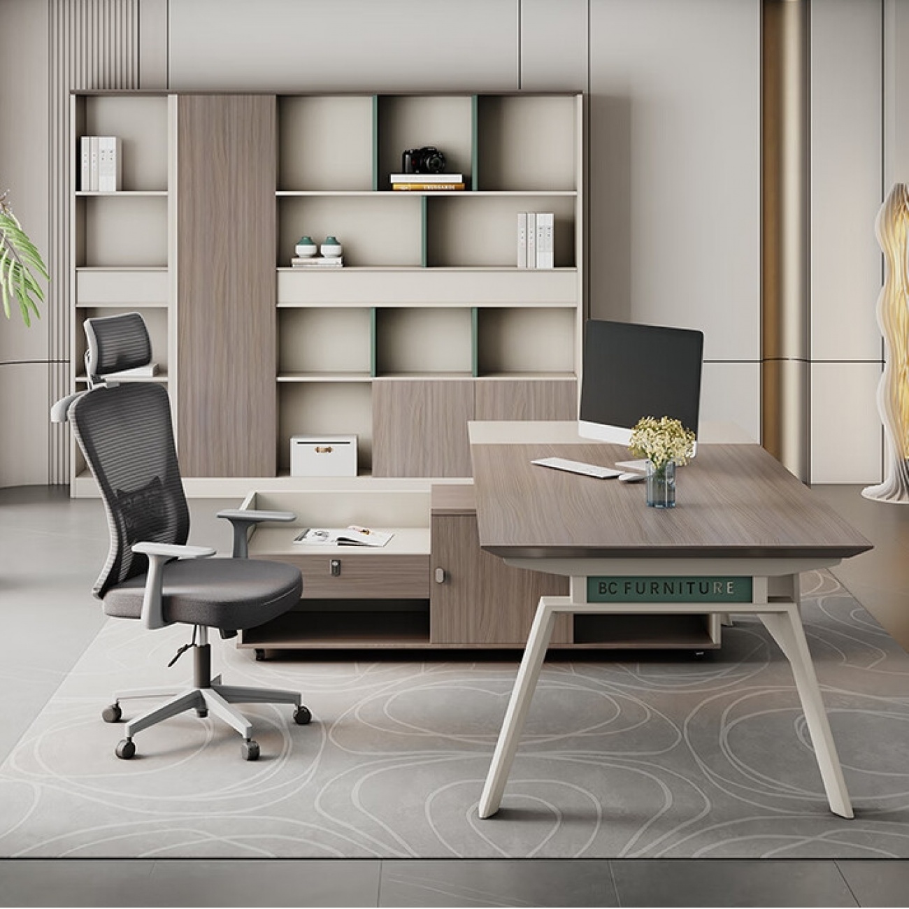 威尔斯佳办公桌老板桌时尚办公家具现代简约办公室主管经理办公桌椅组合 1.6米单桌【E0级板材】