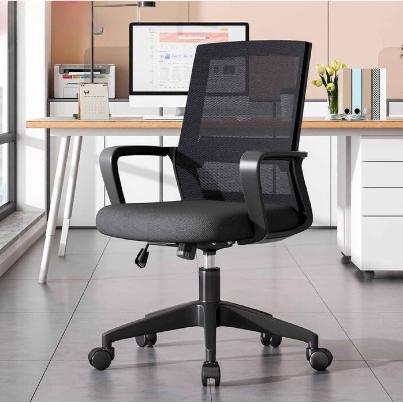 唯霖电脑椅办公椅子升降转椅职员椅家用学生座椅游戏椅网布椅靠背椅子 白款灰网【海绵坐垫】升降转椅 尼龙五爪