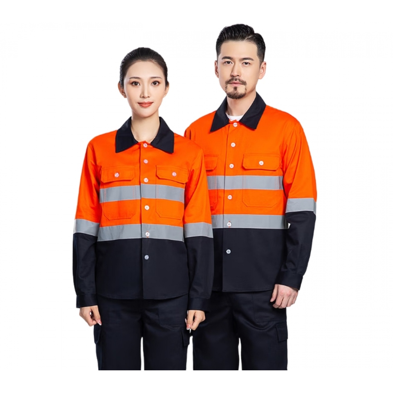 奥杰罗 劳保工作服 套装煤矿井下反光条建筑工地衬衣衬衫定制 桔红色套装